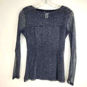 Cache vintage sheer black long sleeve lined top metallic silver whimsigoth S